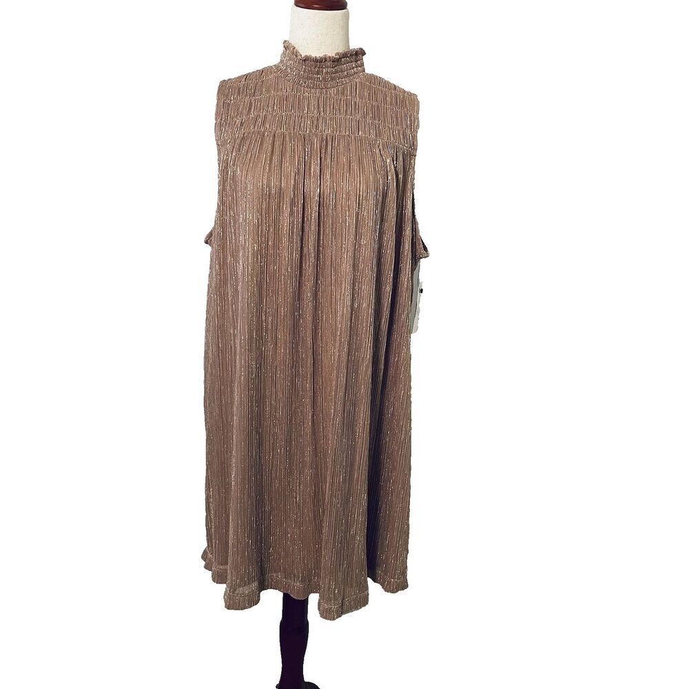 NWT Nine West Womens Metallic Shimmer Dress XL Blush Sleeveless Trapeze Short